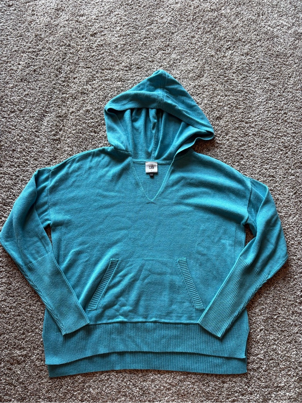CAbi Teal Knit Hooded Pullover